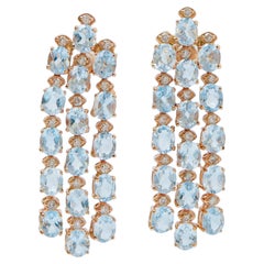 Retro Aqumarine Colour Topazs, Diamonds, 14 Karat Rose Gold Earrings.