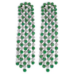 Emeralds, Diamonds, 18 Karat White Gold Earrings.