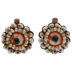 Pearls, Stones. 12 Karat Rose Gold Retrò Earrings.