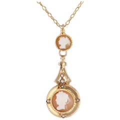 Französisch 1900er Kamee feine Perlen 18 Karat Gelbgold Halskette 