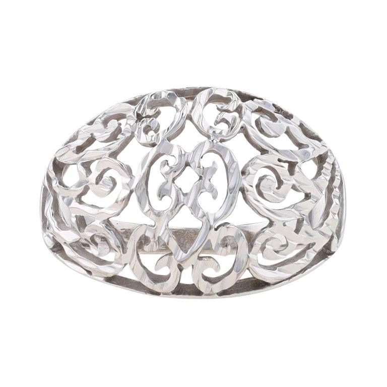 White Gold Botanical Scrollwork Dome Statement Band - 10k Ring For Sale