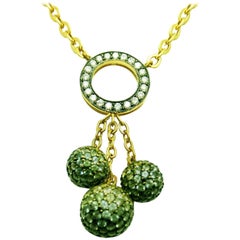 18K White gold Three Balls Necklace with Green, Yellow Sapphire and Diamond