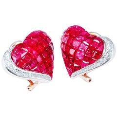 Ruby Diamond Gold Heart Stud Earrings