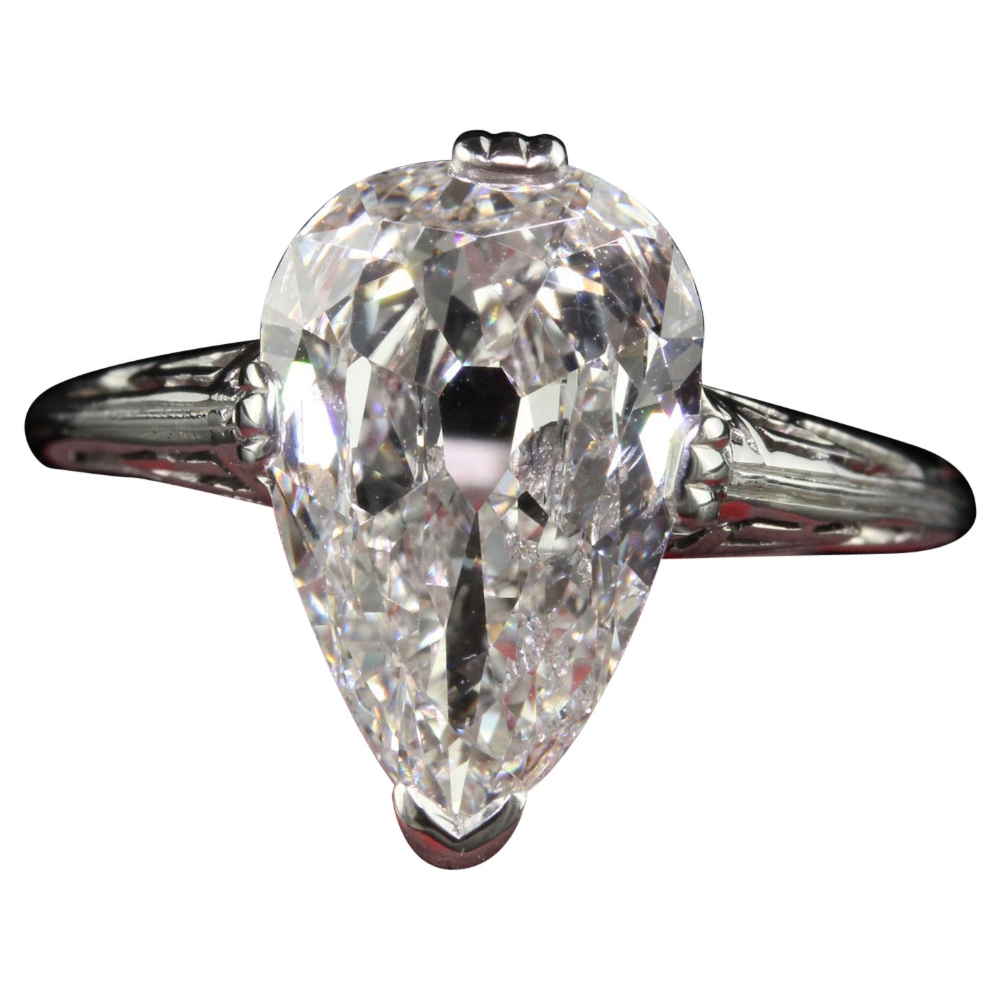 Antique Art Deco Marcus and Co Platinum Old Pear Diamond Engagement Ring - GIA For Sale