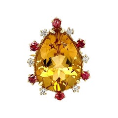 11.09 Carat Pear Cut Citrine Sapphire Diamond Yellow Gold Cocktail Ring