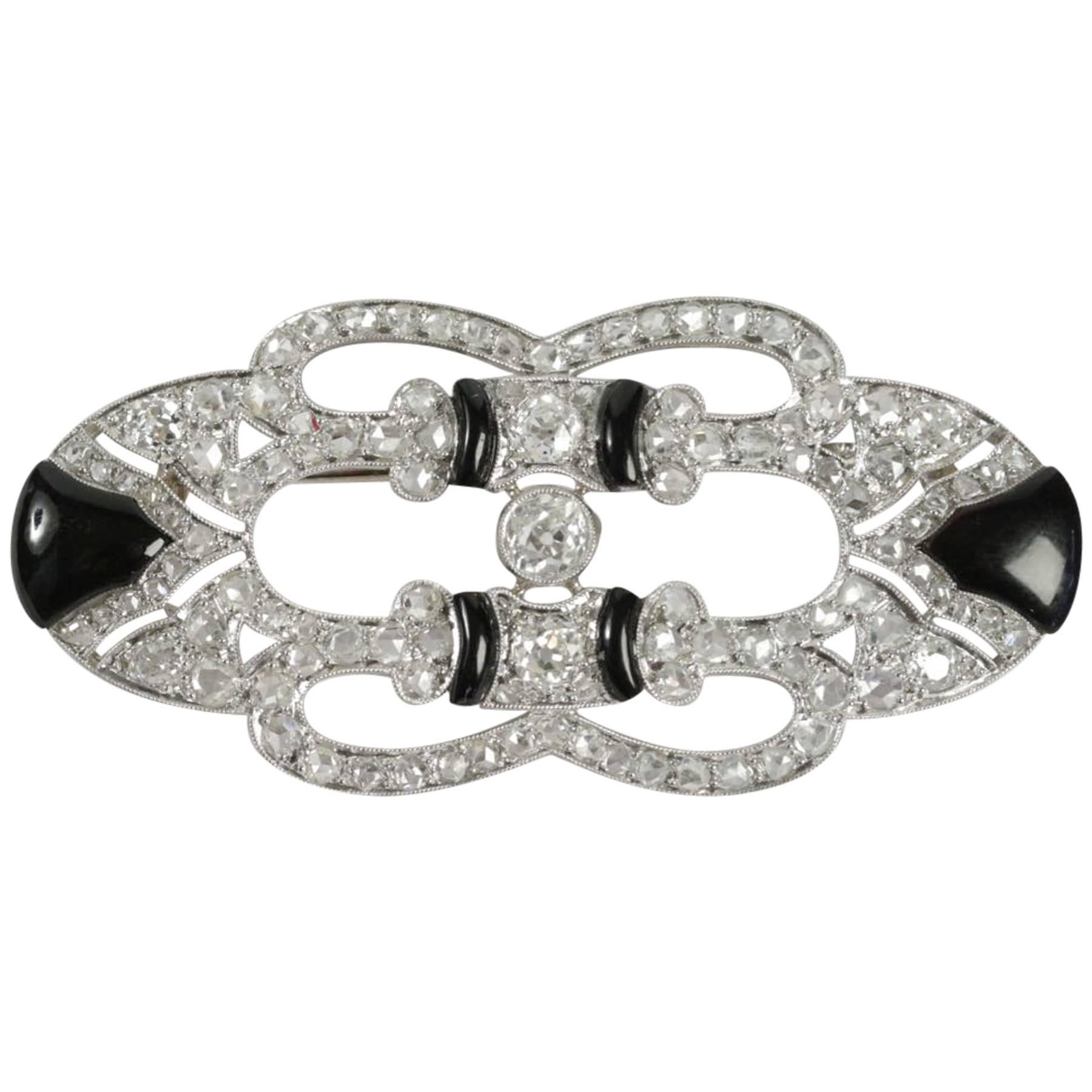 Art Deco Diamond Onyx Brooch