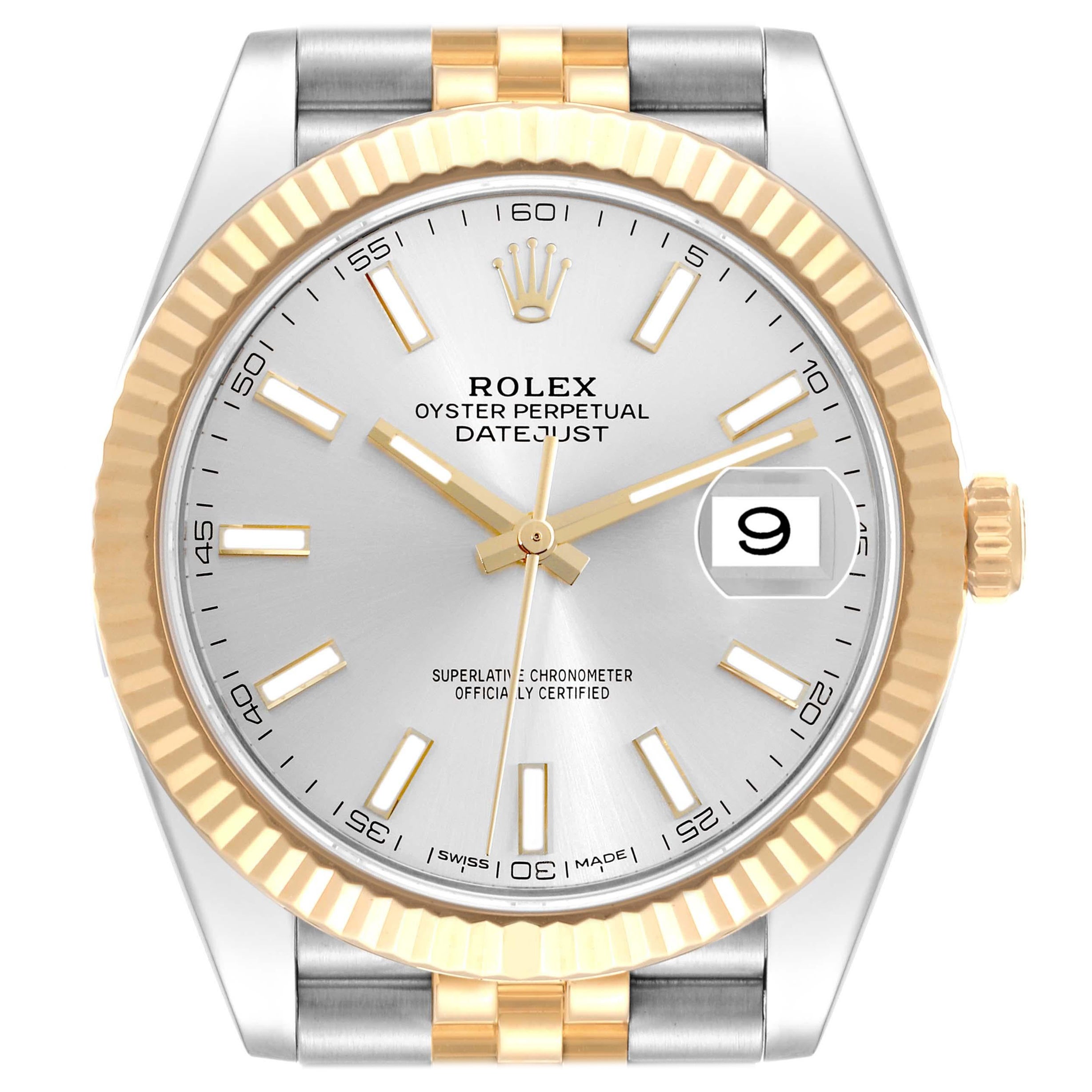 Rolex Datejust 41 Steel Yellow Gold Silver Dial Mens Watch 126333 Box Card