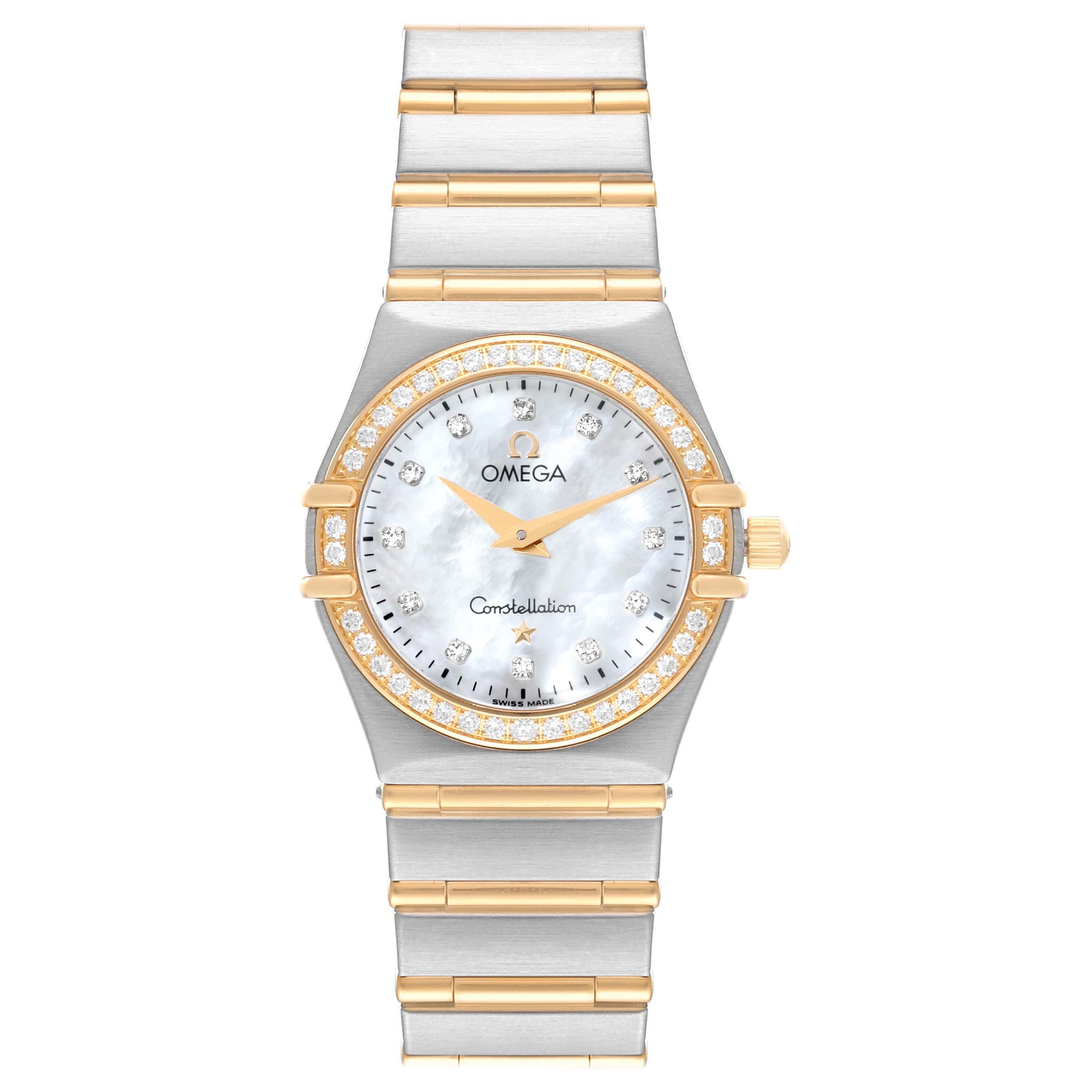Omega Constellation 95 Steel Yellow Gold Mother Of Pearl Diamond Ladies Watch