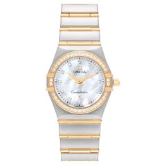 Used Omega Constellation 95 Steel Yellow Gold Mother Of Pearl Diamond Ladies Watch