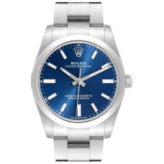 Rolex Oyster Perpetual 34mm Blue Dial Steel Mens Watch 124200