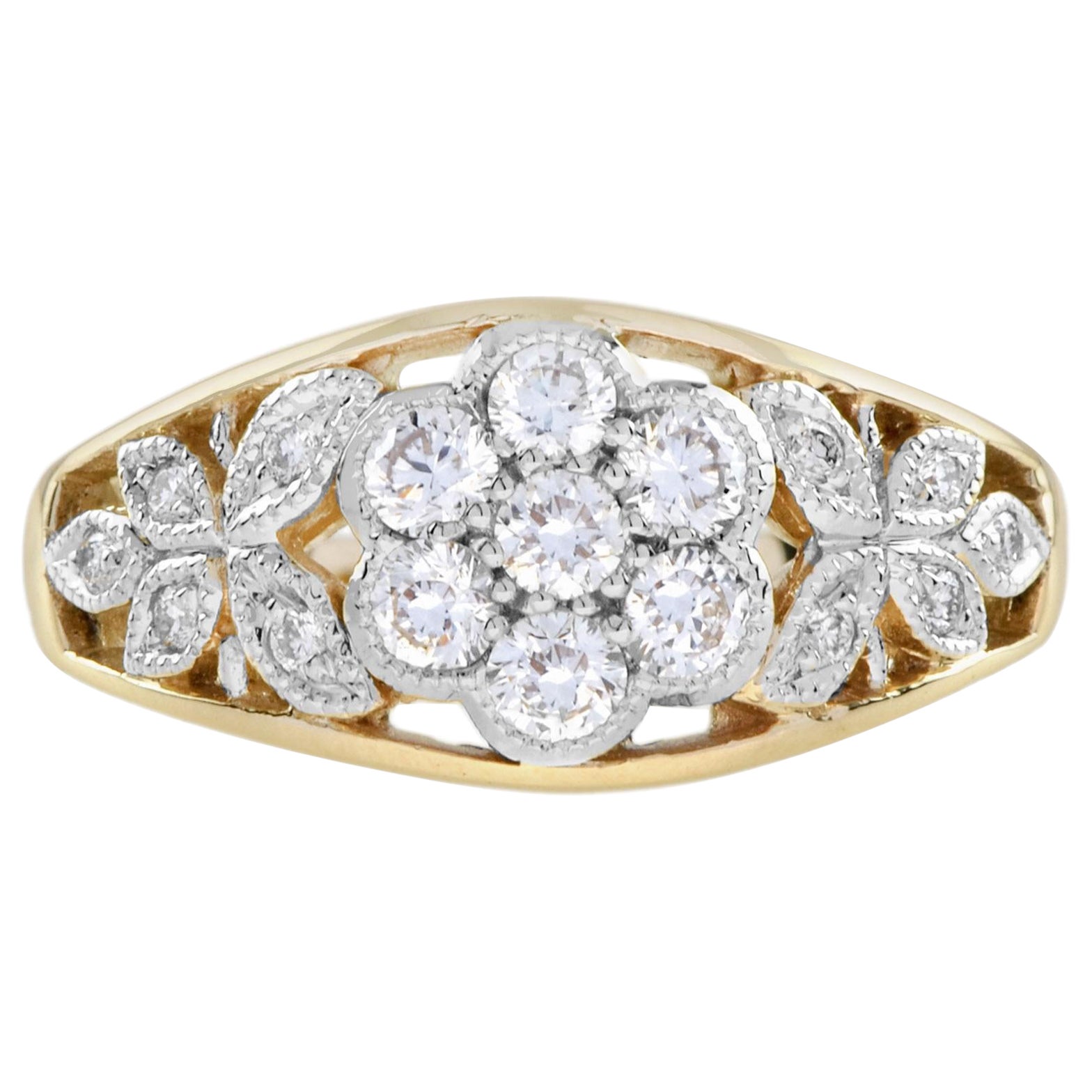 Diamond Floral Edwardian Style Engagement Ring in 14K Gold For Sale