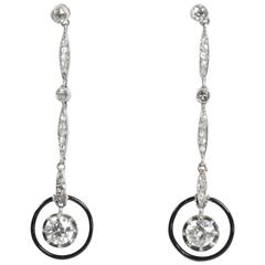 Antique Art Deco Diamond Enamel Earrings