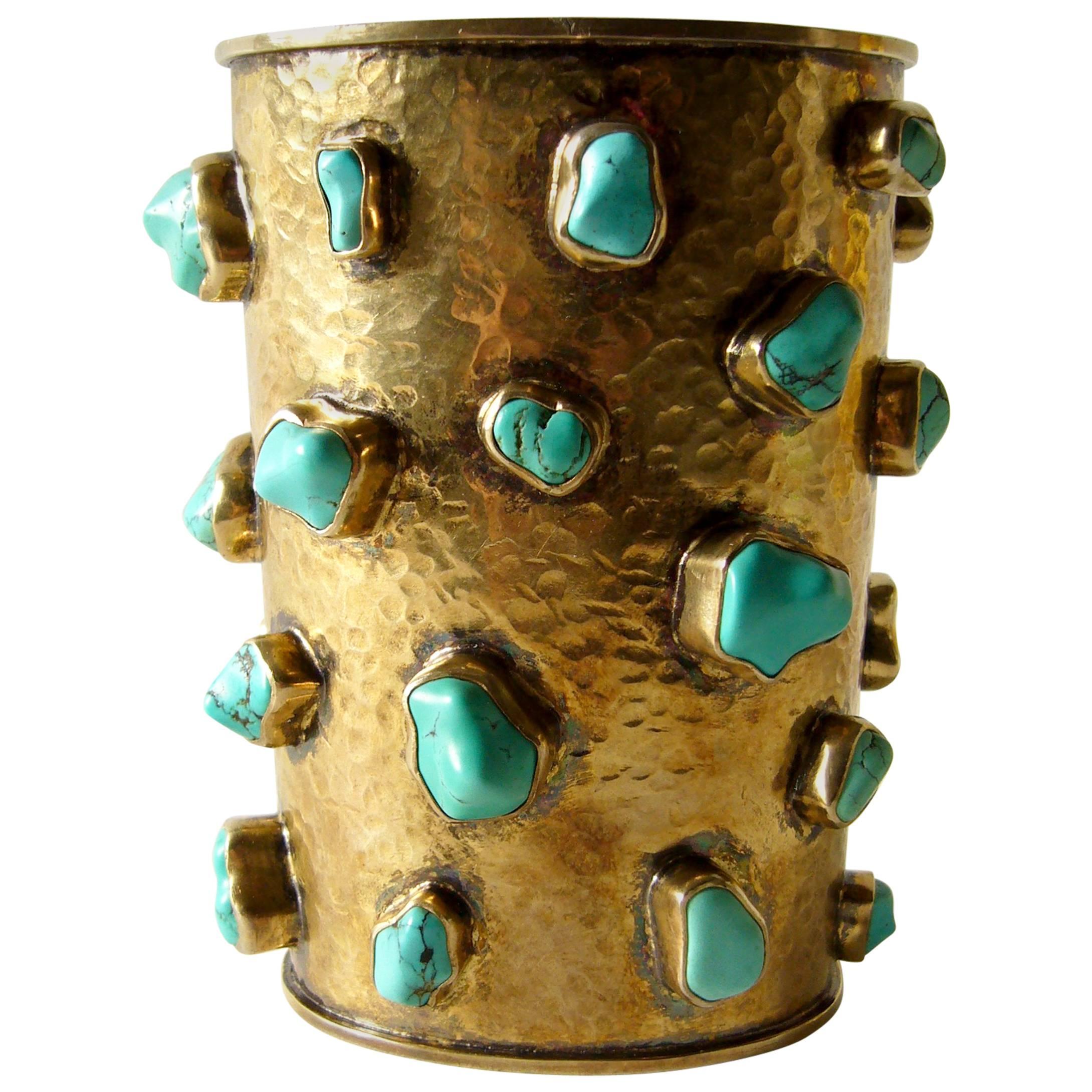 Celia Harms Sterling Vermeil Turquoise Cuff Bracelet