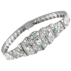 Platin 2,50 Karat Diamant und Smaragd Art Deco Armband MF10-012924