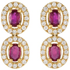 18K Yellow Gold 0.70ct Diamond and Ruby Drop Earrings MF14-012424