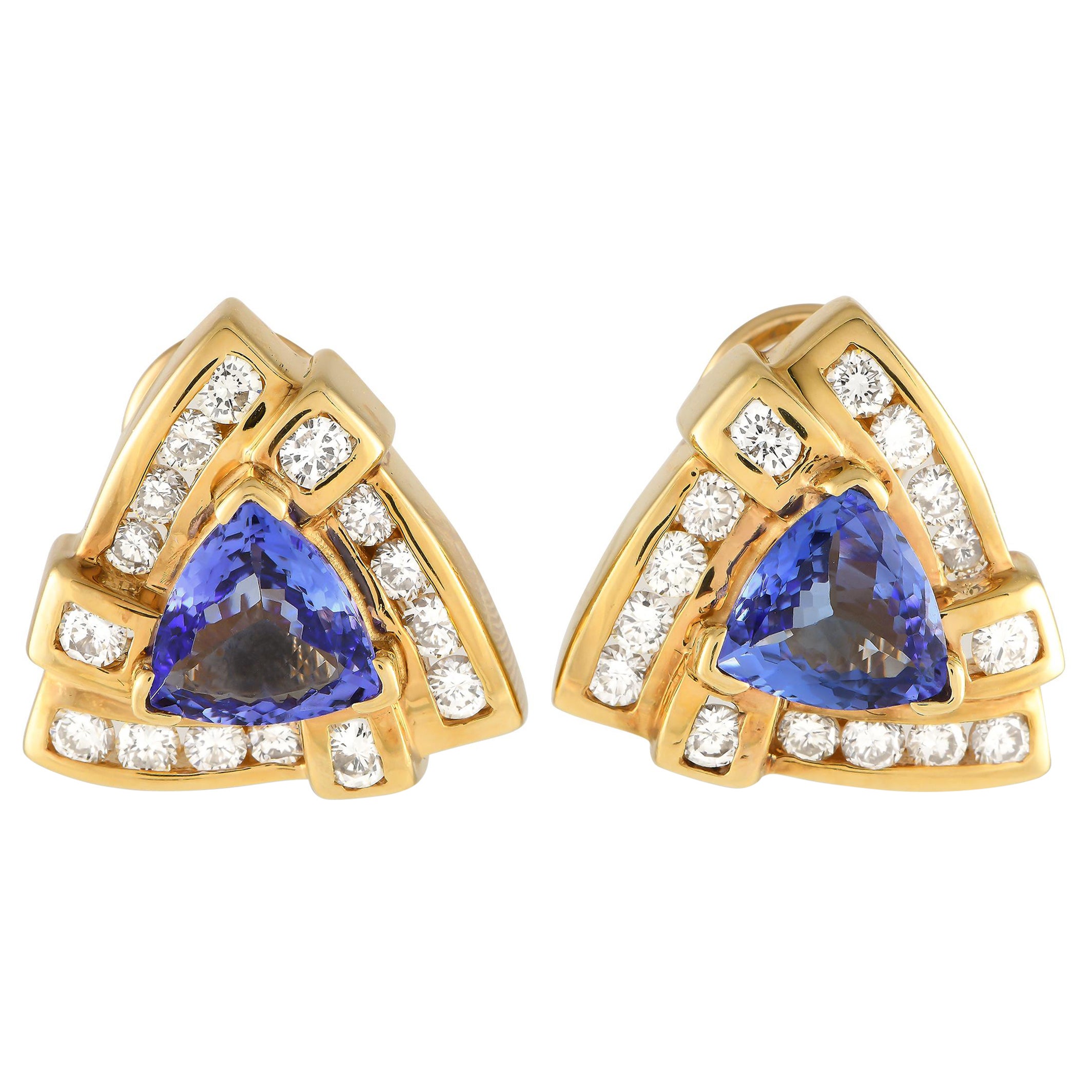 14K Yellow Gold Diamond and Tanzanite Earrings MF06-012424 For Sale