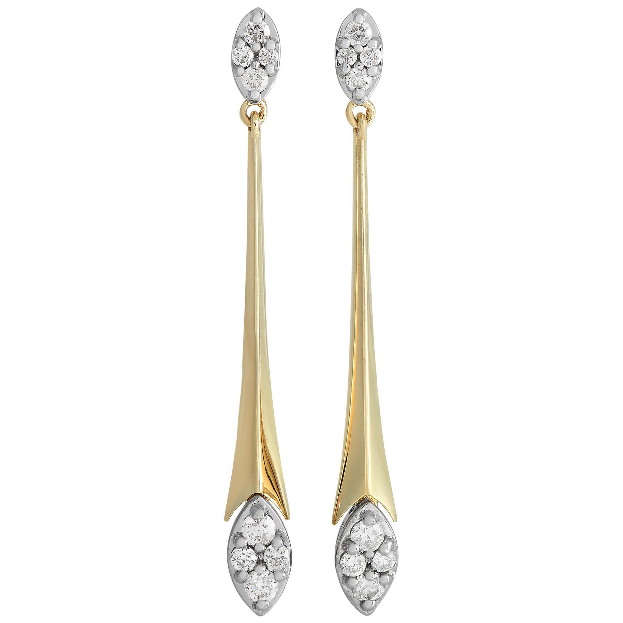 14K Yellow Gold 0.50ct Diamond Marquise Drop Earrings ER28288 For Sale