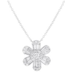 14K White Gold 0.65ct Diamond Flower Necklace NK01355