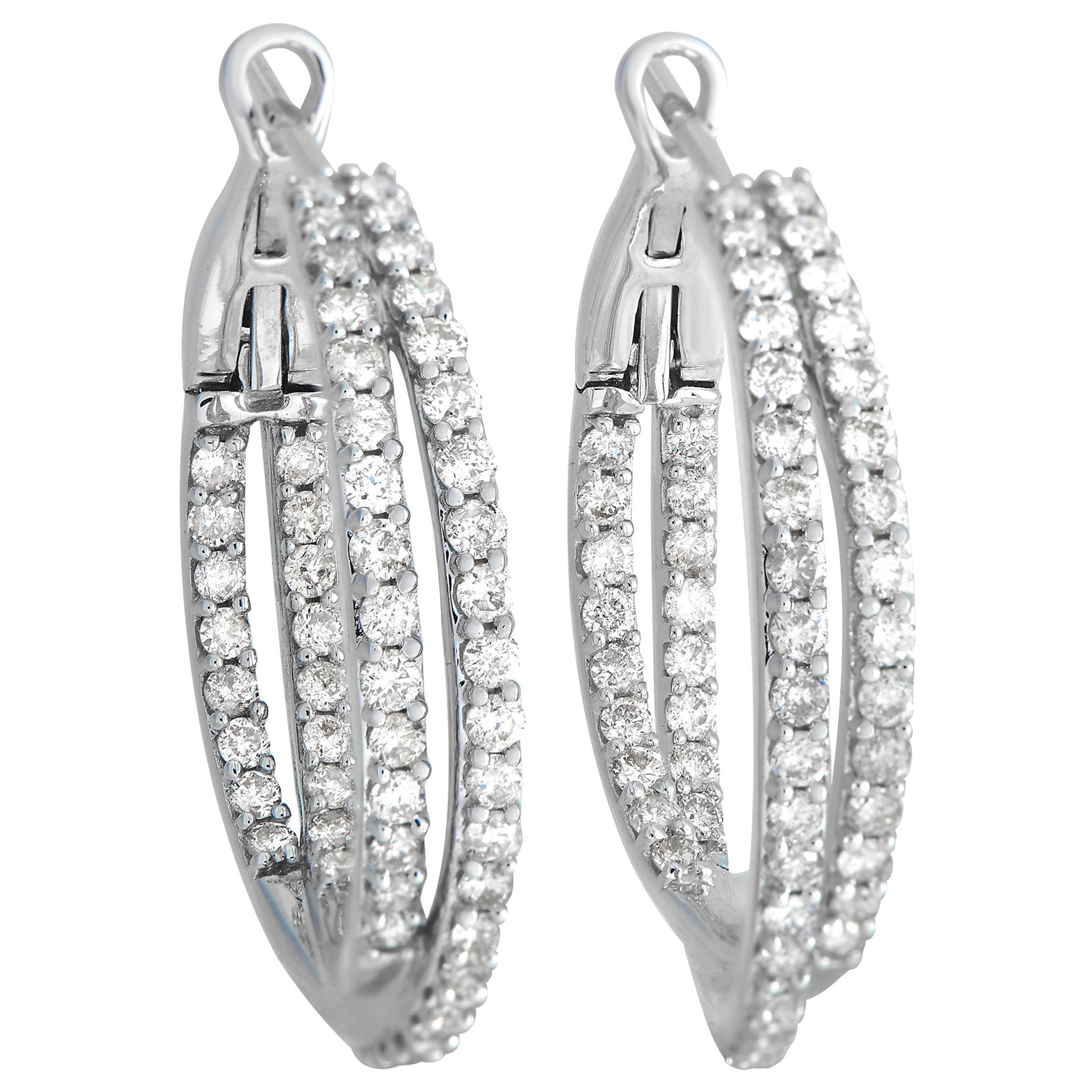 14K White Gold 2.0ct Diamond Inside-Out Hoop Earrings ER28352