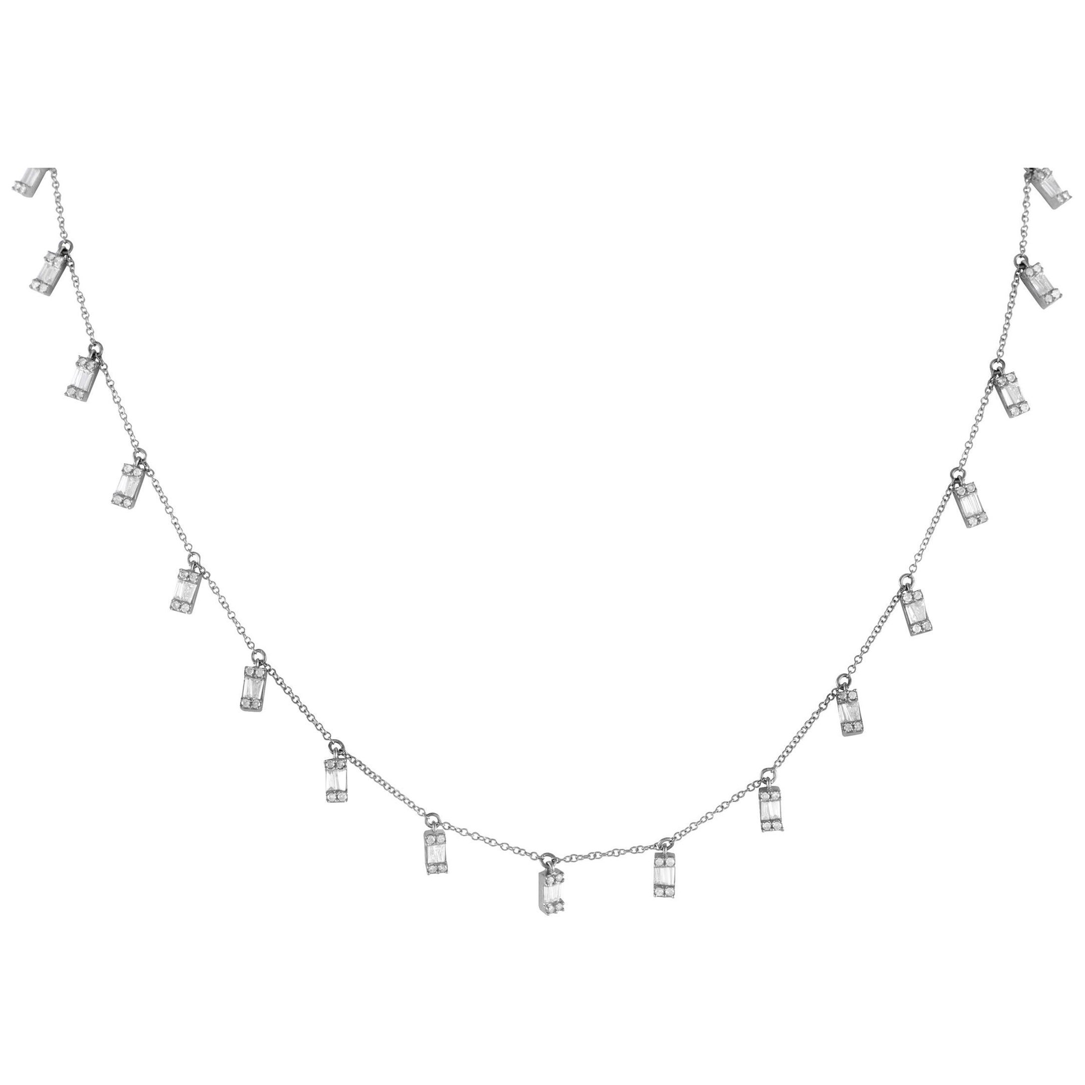 14K White Gold 0.98ct Diamond Station Necklace NK01433 For Sale