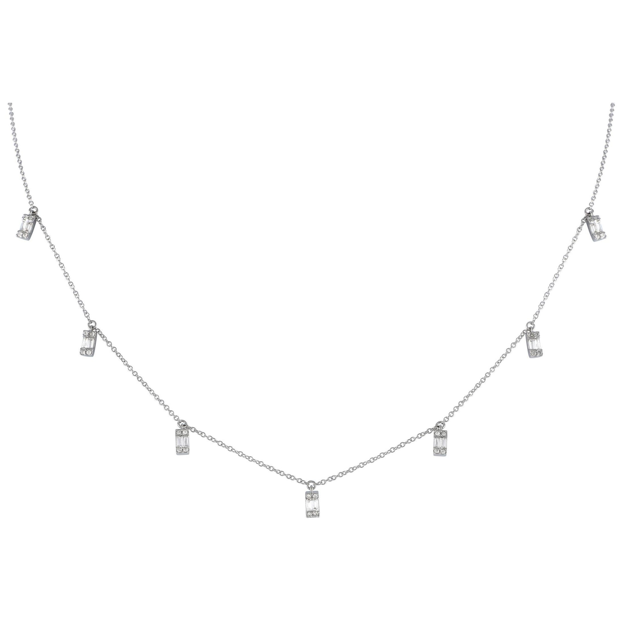 14K White Gold 0.33ct Diamond Station Necklace PN14837 For Sale