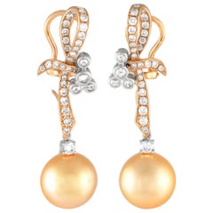18K Yellow Gold 1.10ct Diamond and Golden Pearl Drop Earrings MF17-020124