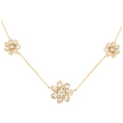14K Yellow Gold 1.20ct Diamond Three Flower Necklace NK01360
