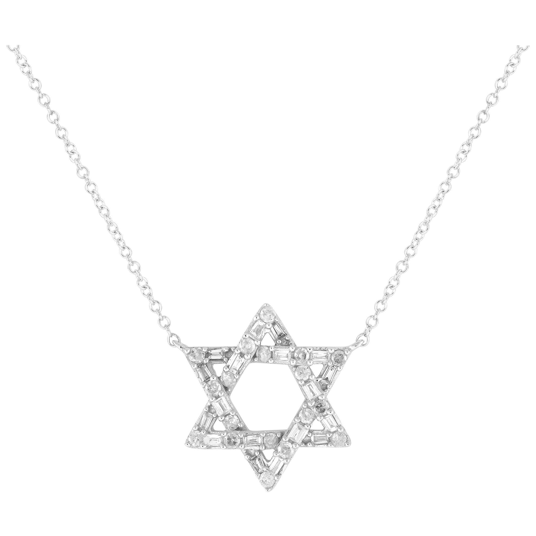 14K White Gold 0.28ct Diamond Star of David Necklace PN15190-W For Sale