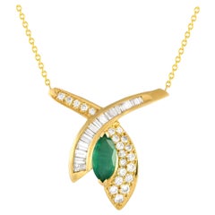 14K Yellow Gold 0.75ct Diamond and Emerald Necklace MF10-012424