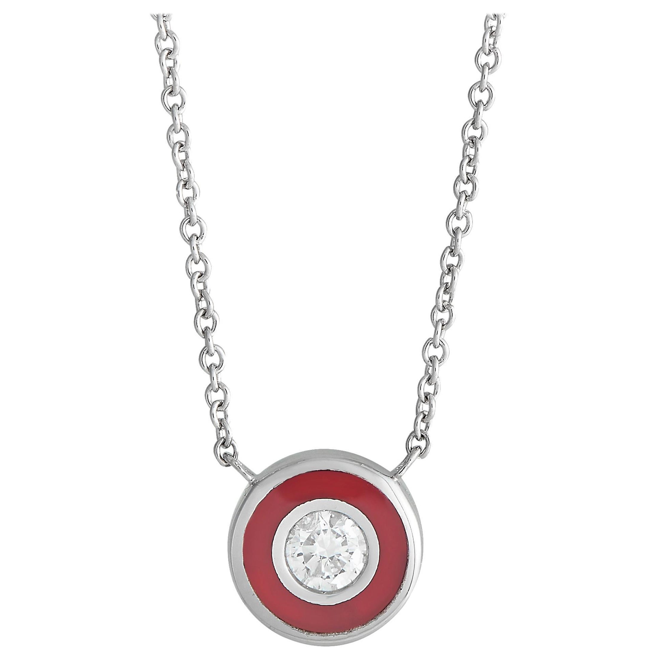 14K White Gold 0.13ct Diamond and Red Enamel Necklace PN15197-W For Sale