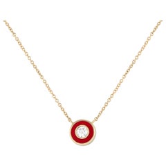 14K Yellow Gold 0.13ct Diamond and Red Enamel Necklace PN15200-Y