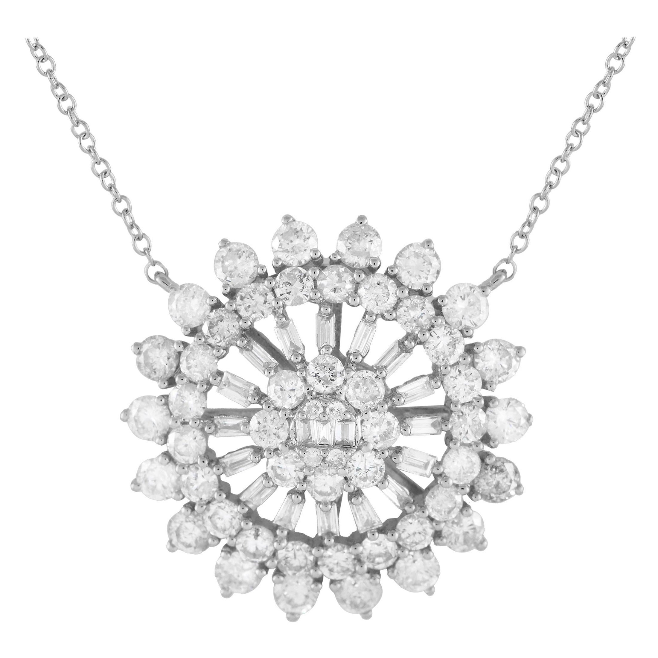 14K White Gold 1.75ct Diamond Sunburst Necklace PN15246-W For Sale