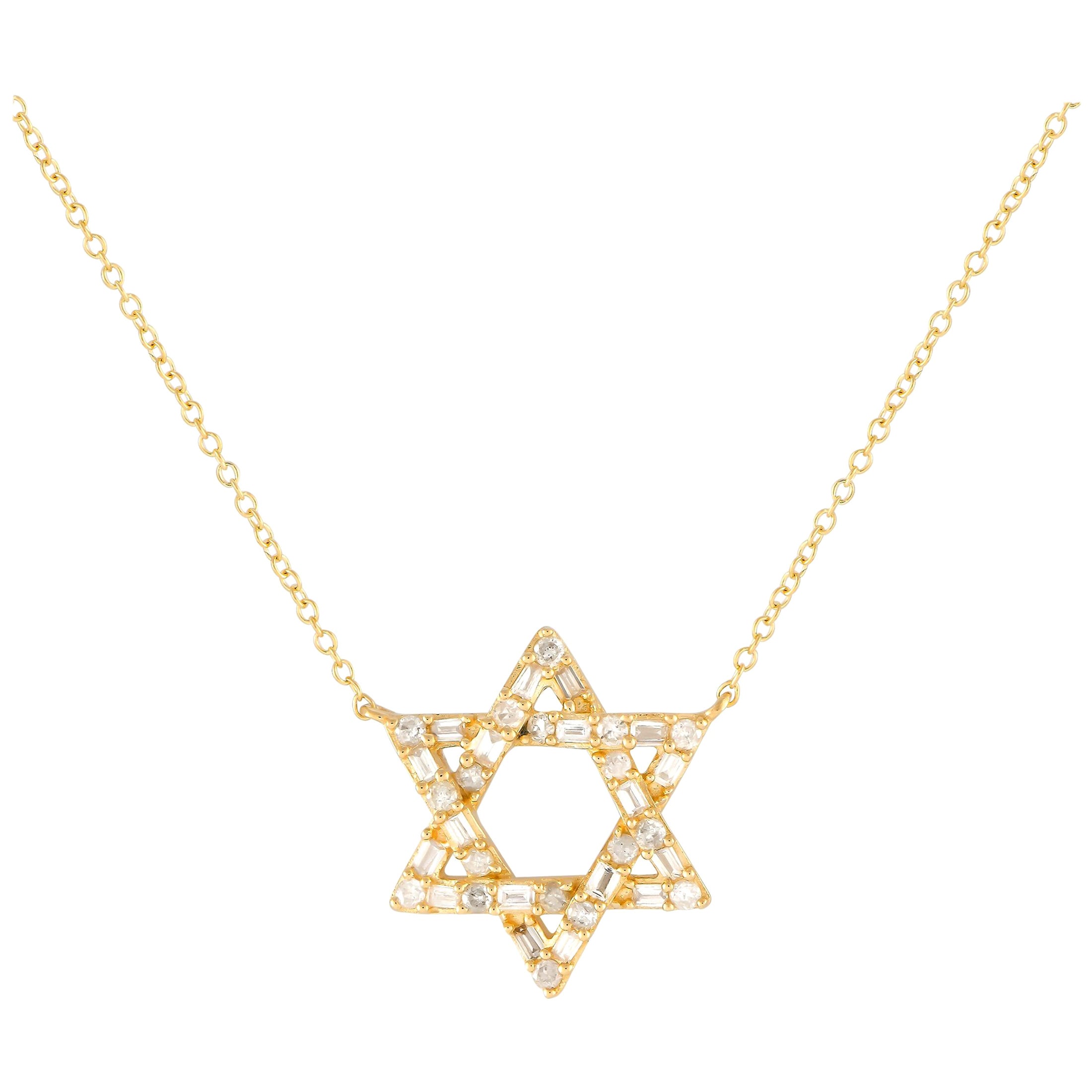 14K Yellow Gold 0.28ct Diamond Star of David Necklace PN15242-Y For Sale