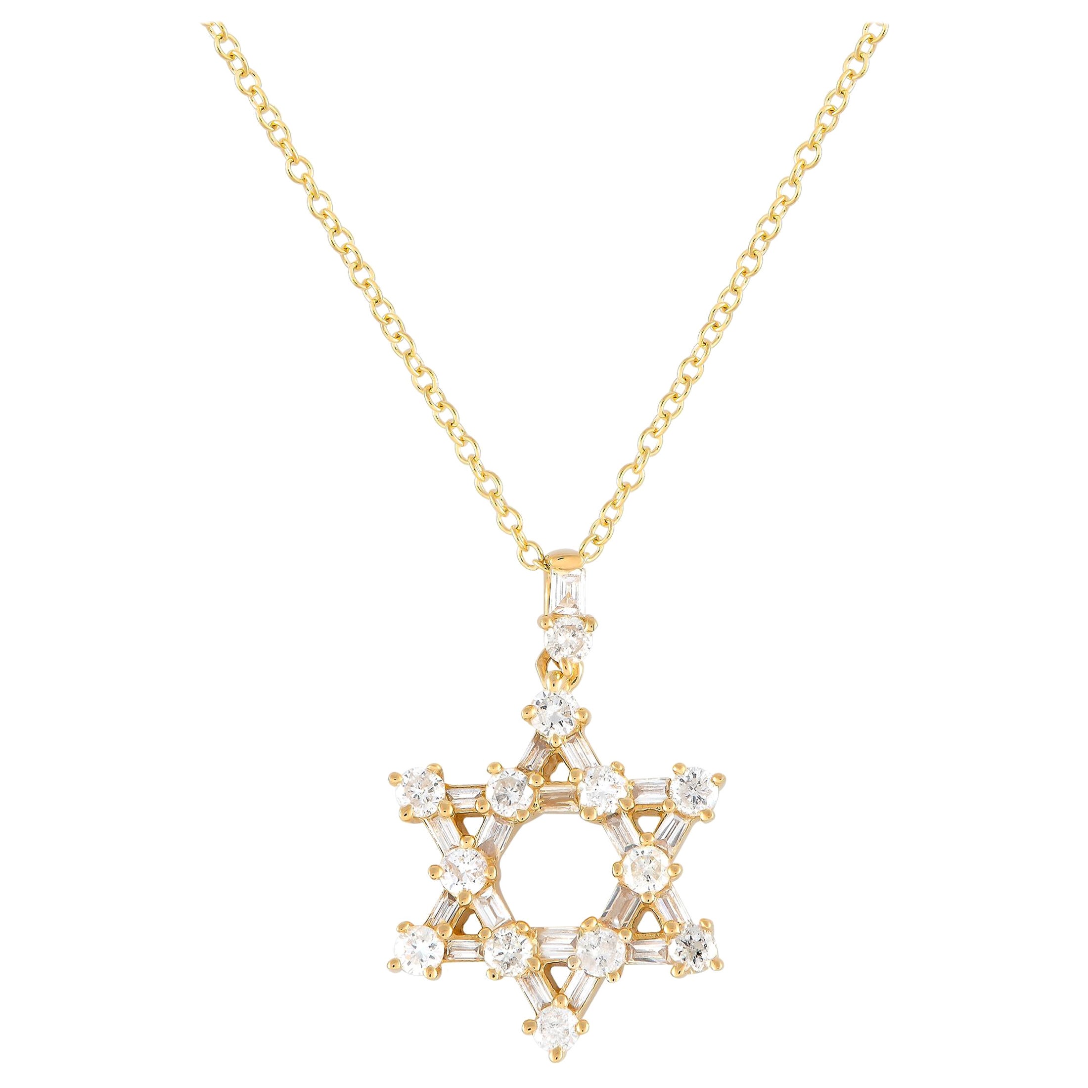14K Yellow Gold 0.38ct Diamond Star of David Necklace PN15241-Y For Sale