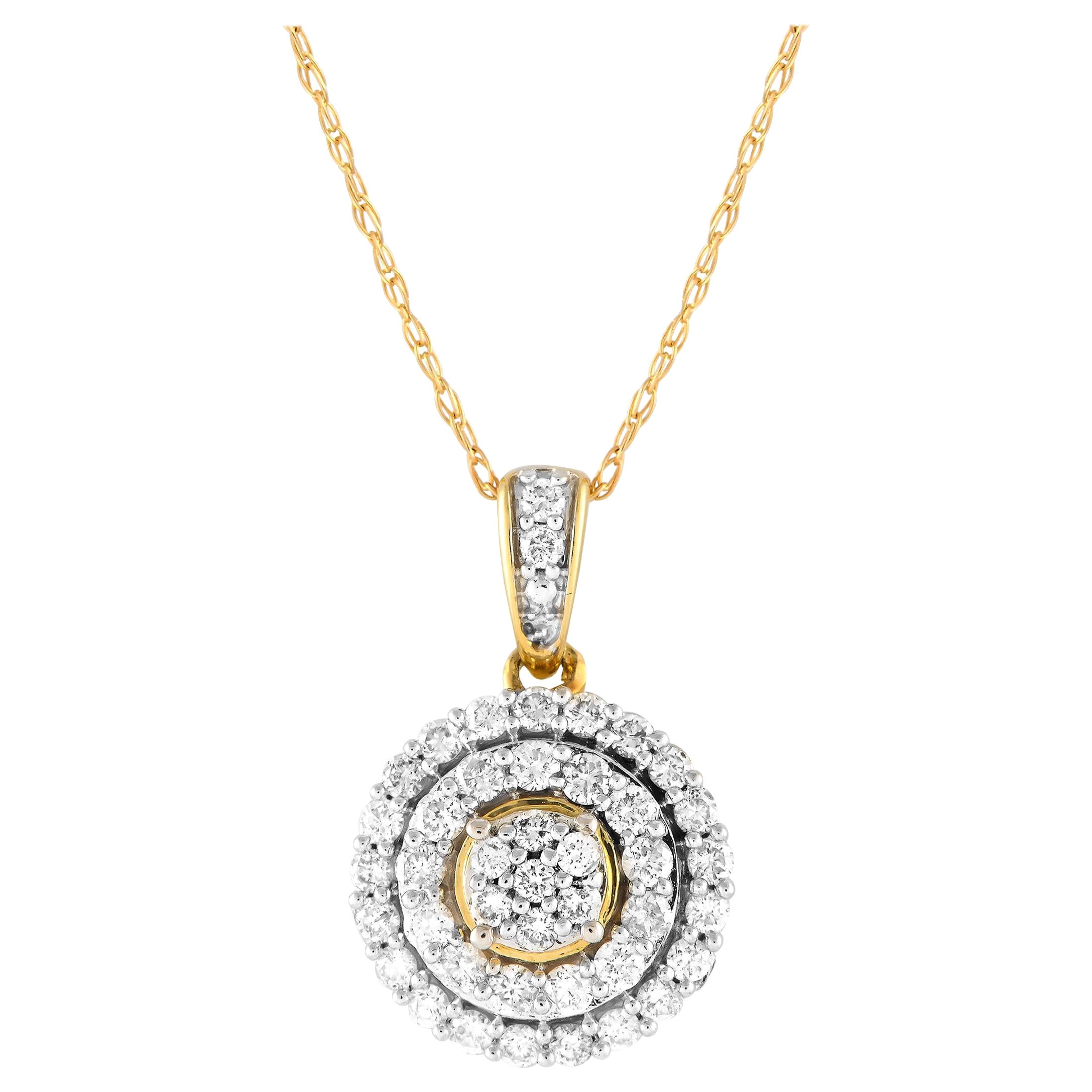 14K Yellow Gold 0.50ct Diamond Double Halo Necklace PN15218 For Sale