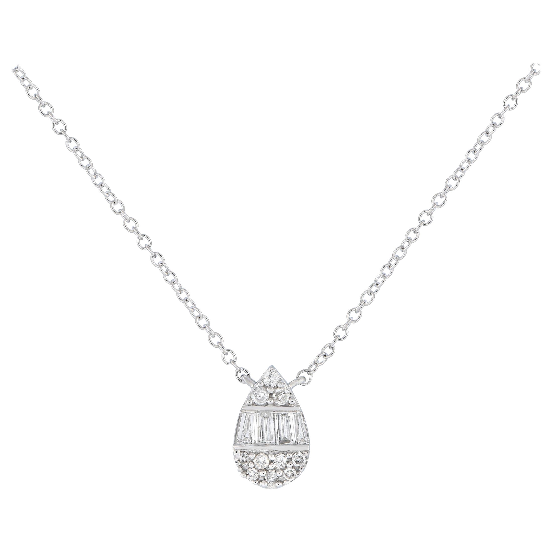 14K White Gold 0.15ct Diamond Pear Necklace PN15162-W For Sale