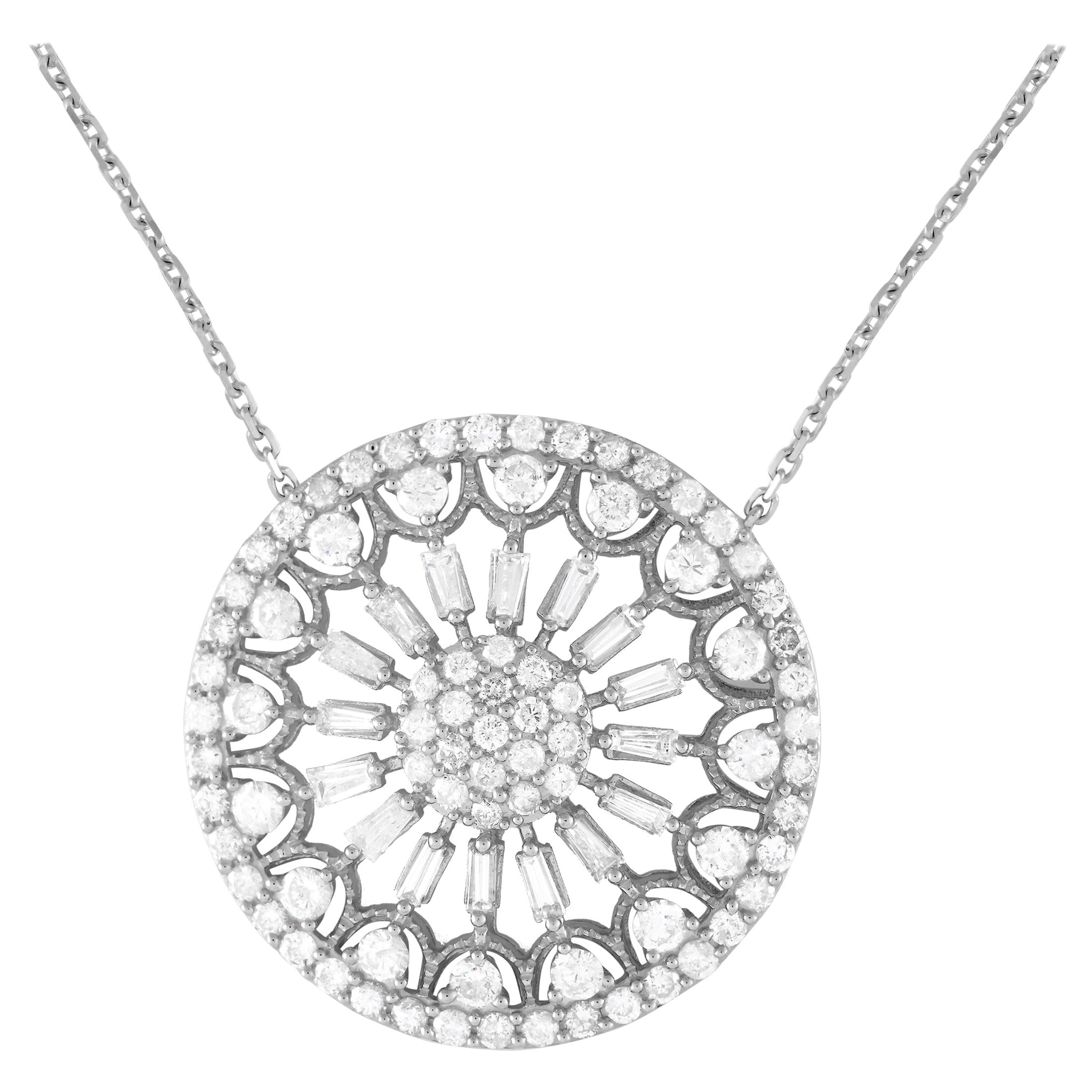 14K White Gold 2.25ct Diamond Filigree Medallion Necklace PN15244-W