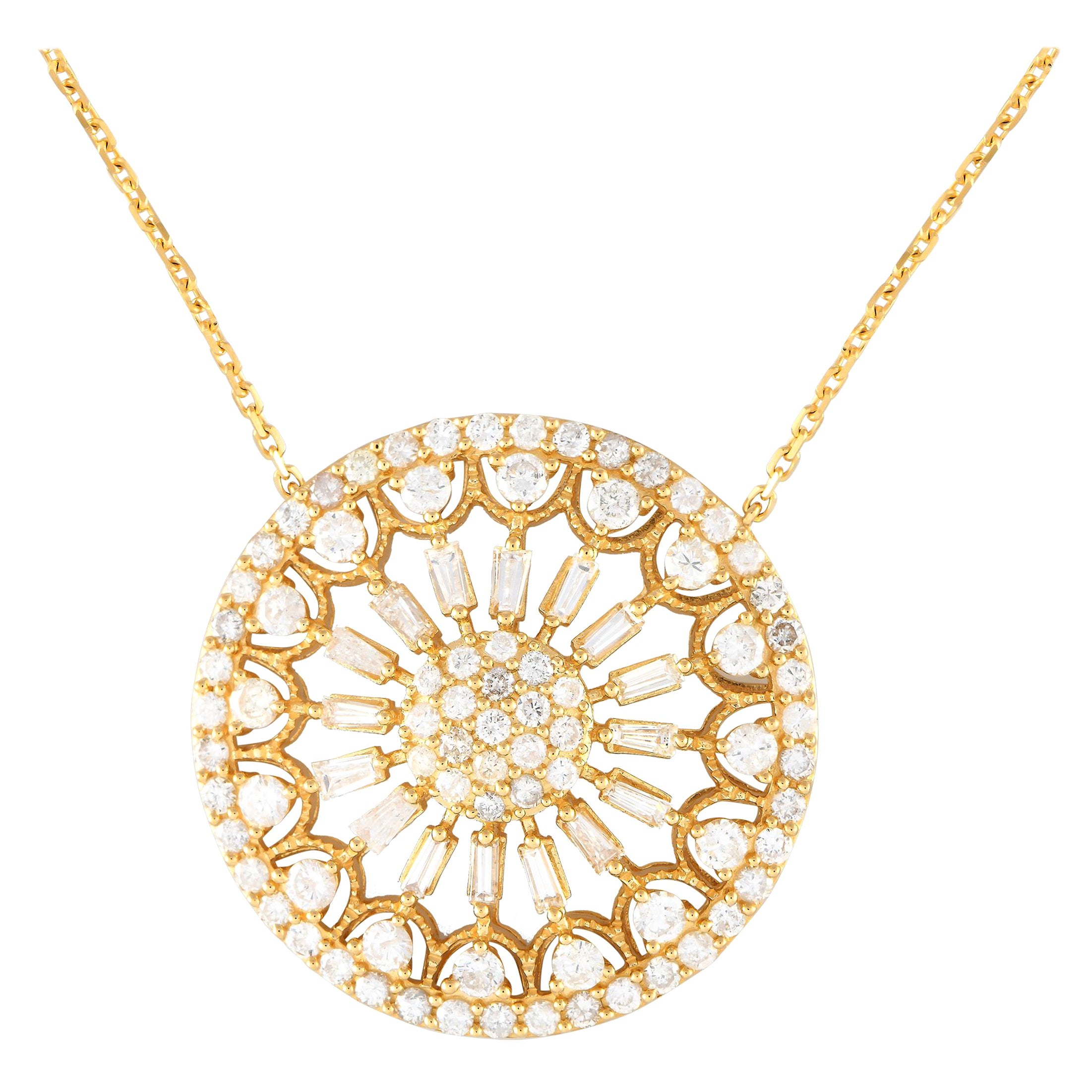 14K Yellow Gold 2.25ct Diamond Filigree Medallion Necklace PN15245-Y For Sale