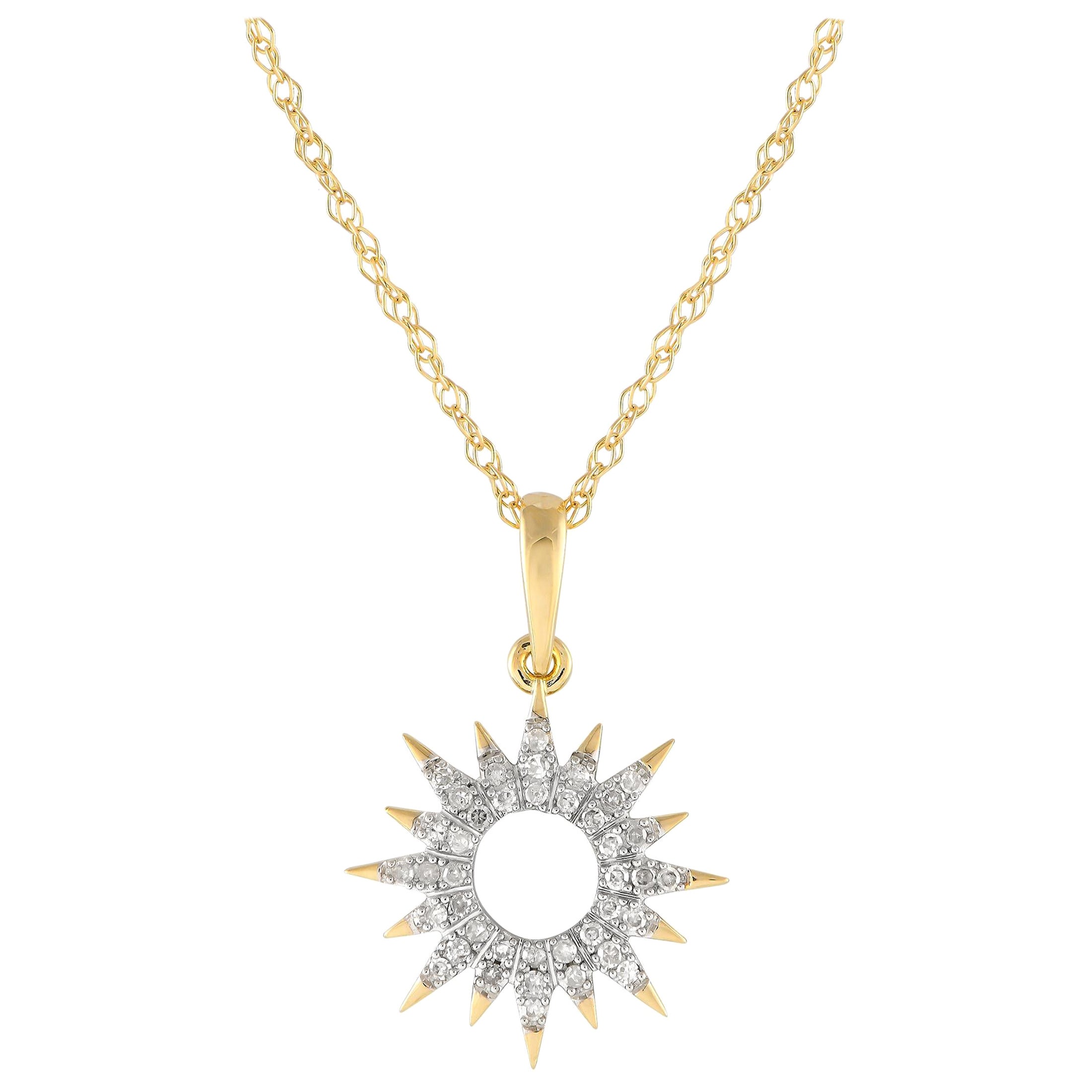 14K Yellow Gold 0.10ct Diamond Sunray Necklace PN15157-Y For Sale