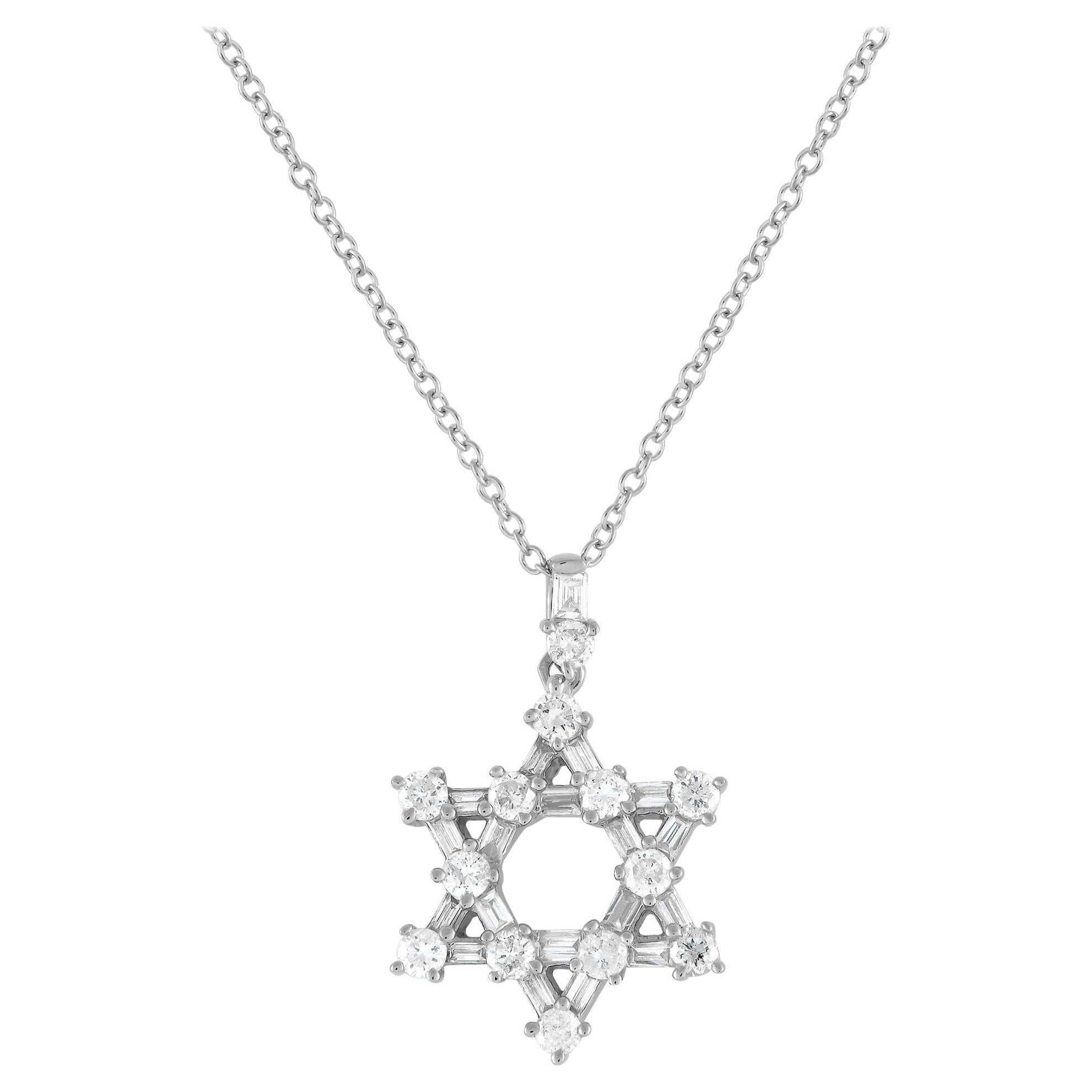 Collier Étoile de David en or blanc 14 carats avec diamant 0,38 carat PN15189-W