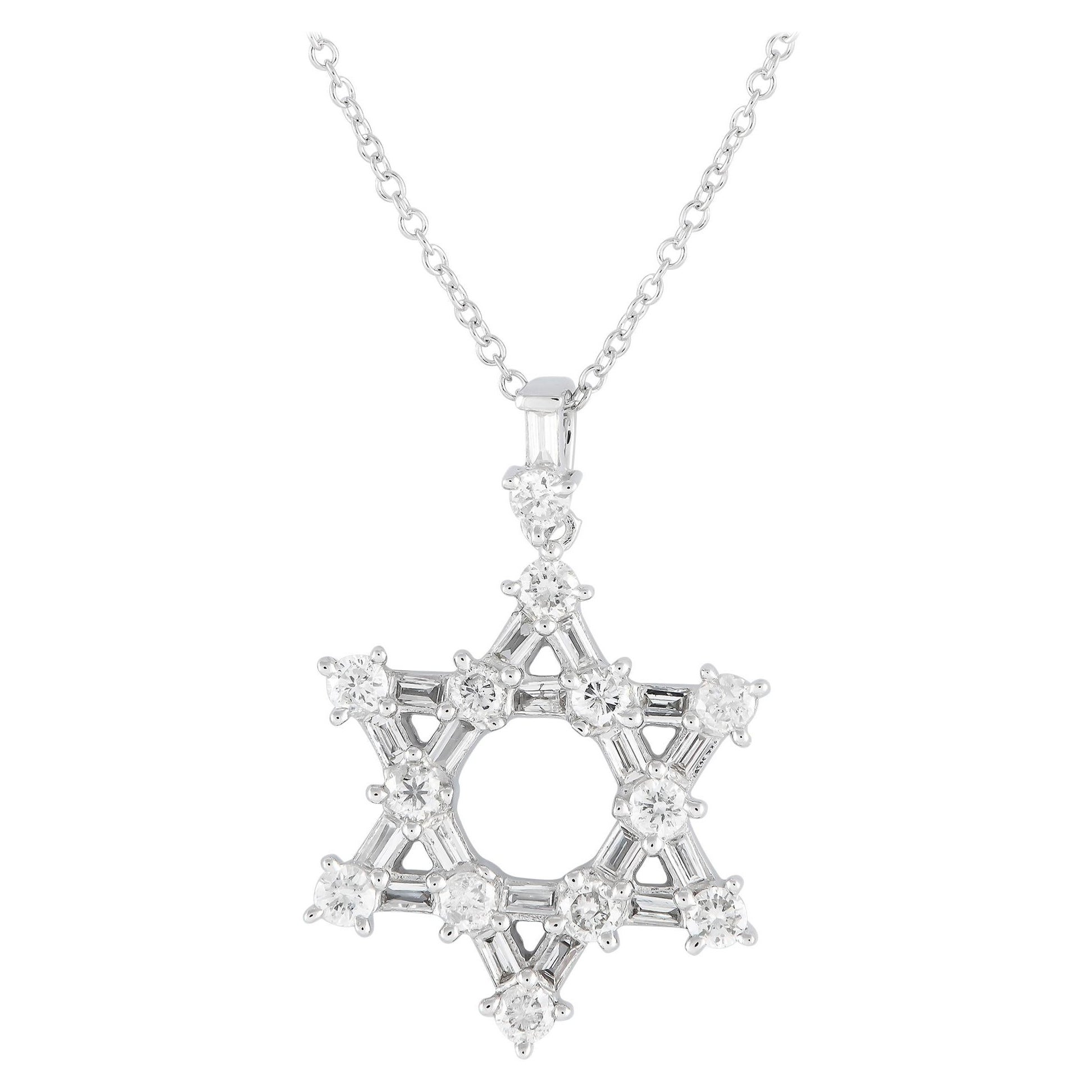 Collier Étoile de David en or blanc 14 carats avec diamants 0,57 carat PN15343-W