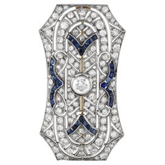Platinum 4.0ct Diamond and Sapphire Art Deco Brooch MF04-020124