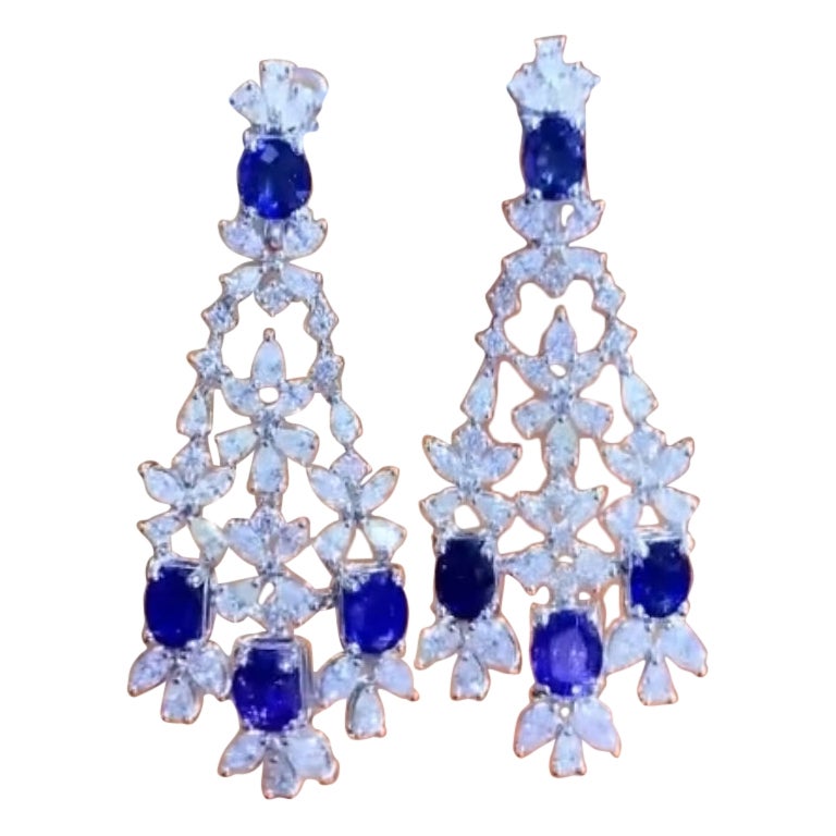 AIG Certified 11.00 Ct Ceylon Sapphires  7.80 Ct Diamonds 18K Gold  Earrings For Sale