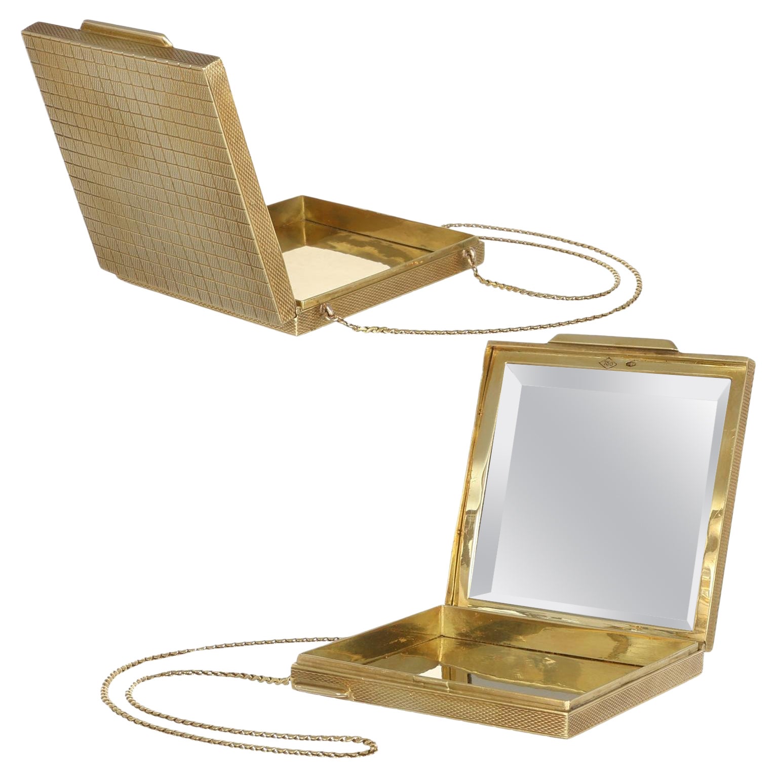 Polvera compacta rara de oro de 18 quilates con cadena - Made in Italy 1970 circa