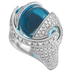 Di Modolo, bague cocktail en or blanc 18 carats avec diamant et topaze de 1,25 carat DM26-020124