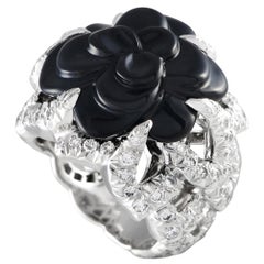 Chanel Camlia 18K White Gold 2.50ct Diamond and Onyx Cocktail Ring CH08-012224