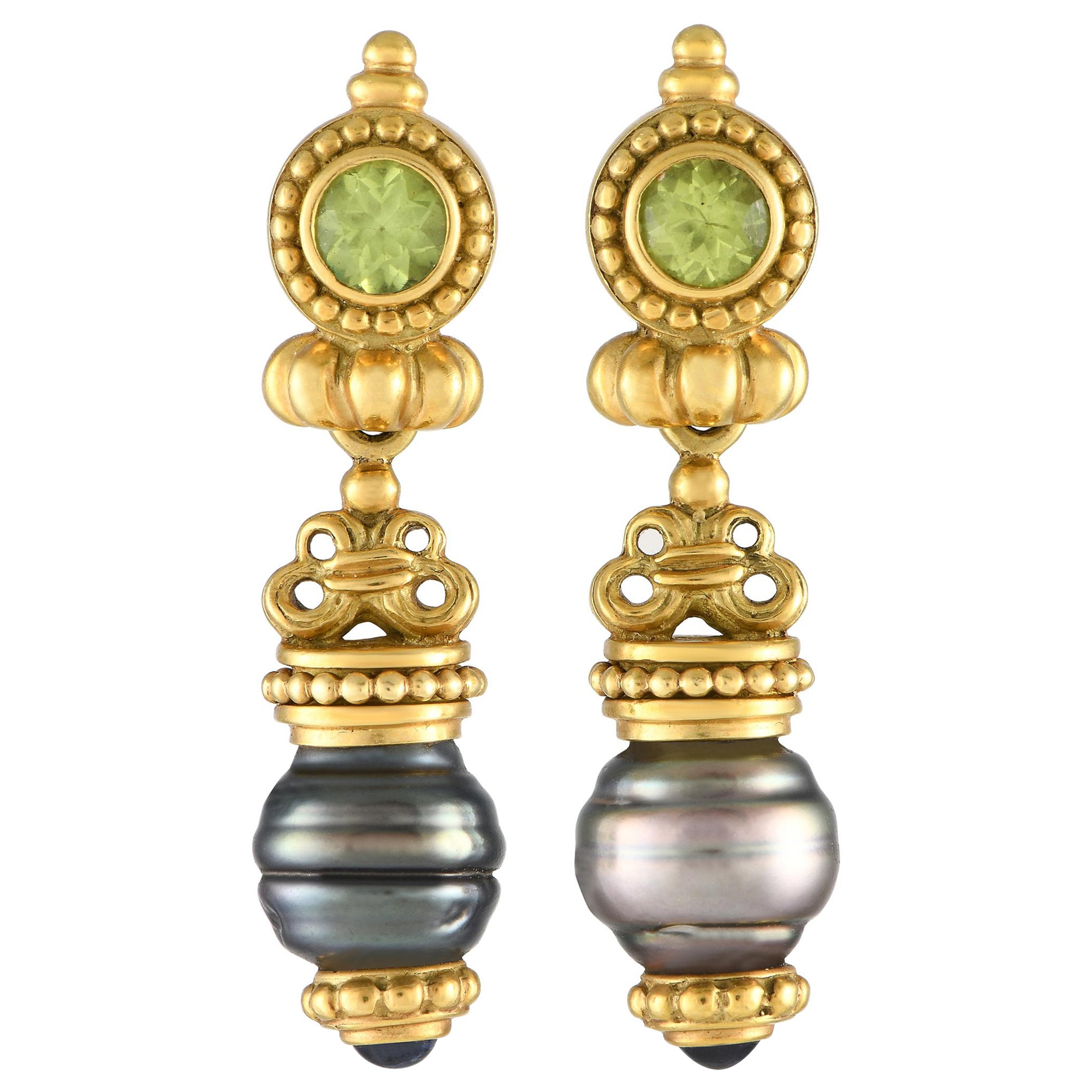 Lagos 18K Yellow Gold Peridot and Pearl Earrings LA25-012424