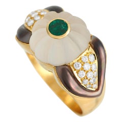 Bvlgari Vintage 18K Yellow Gold 0.35ct Diamond, Crystal, Emerald, & Pearl Ring