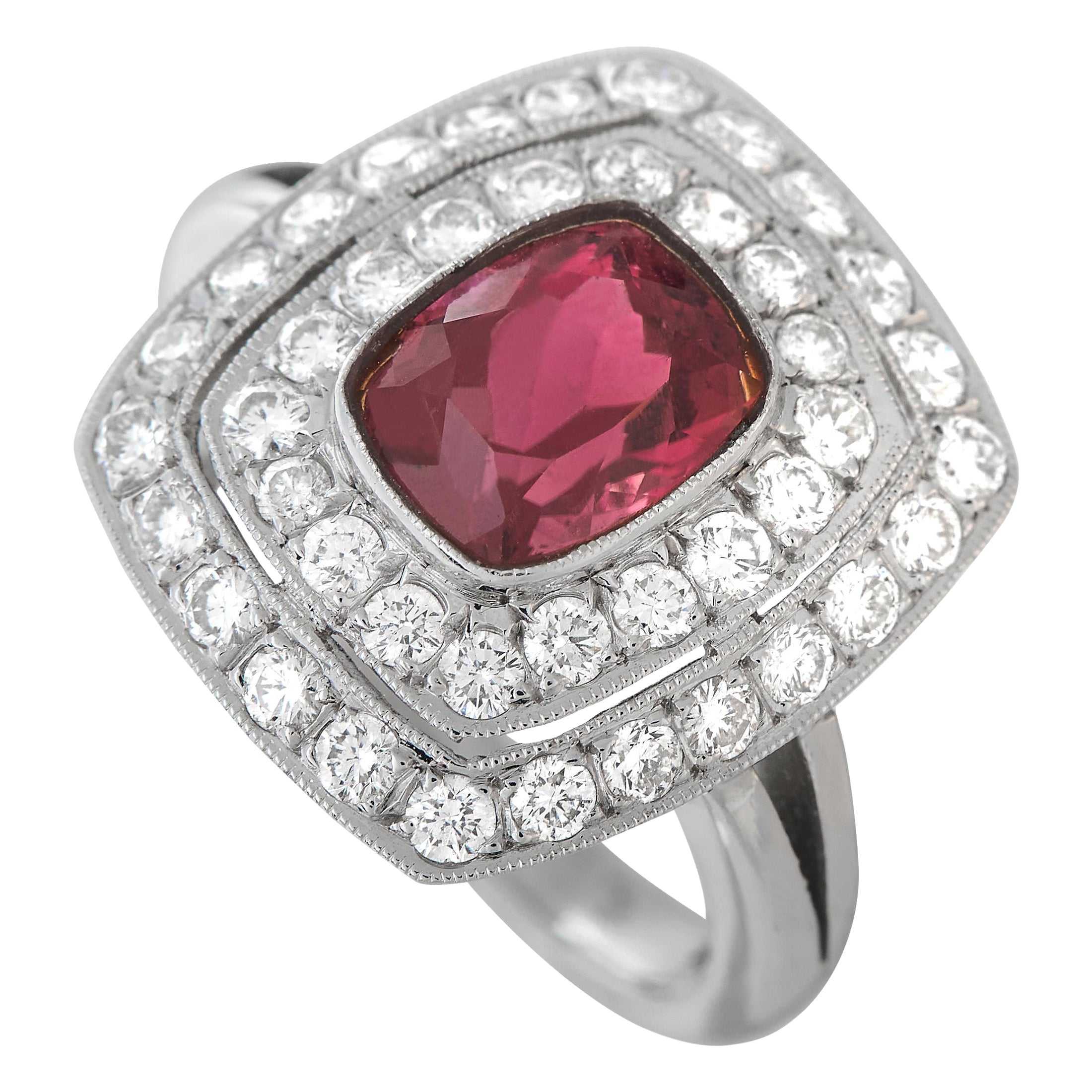 18K White Gold 0.85ct Diamond and Rubellite Ring MF11-012324 For Sale