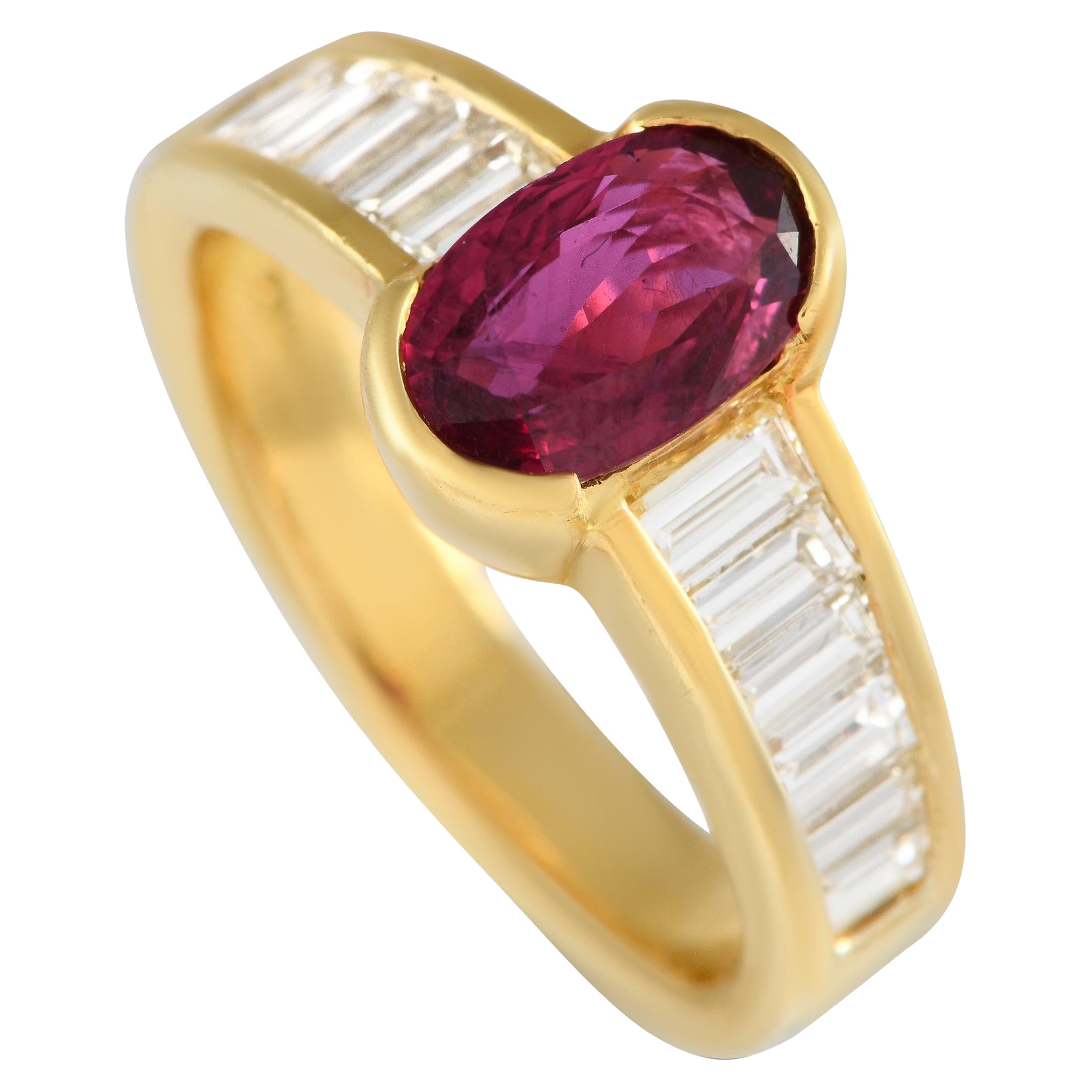 18K Yellow Gold 0.70ct Diamond and Ruby Ring MF03-012424 For Sale